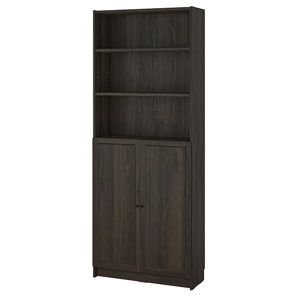 BILLY / OXBERG - Bookcase with doors, dark brown oak effect,80x30x202 cm