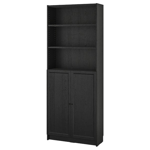 BILLY / OXBERG - Bookcase with doors, black oak effect, 80x30x202 cm