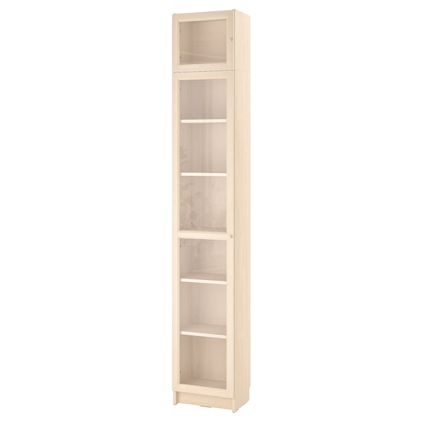 BILLY / OXBERG - Bookcase with glass doors/elem suppl, birch effect,40x30x237 cm