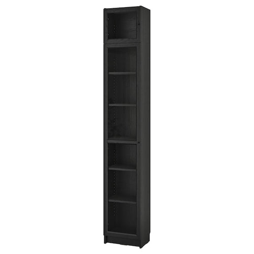 BILLY / OXBERG - Bookcase w glass doors/ext unit, black oak effect, 40x30x237 cm