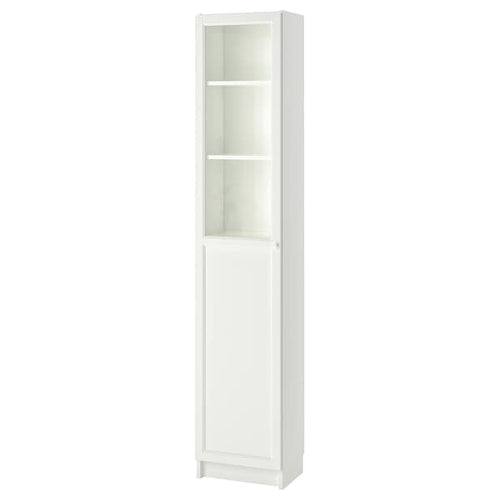 BILLY / OXBERG - Bookcase with panel/glass door, white/glass, 40x30x202 cm