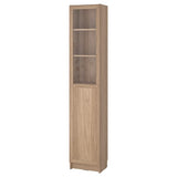 BILLY / OXBERG bookcase with panel/glass door, oak effect, 40x30x202 cm
