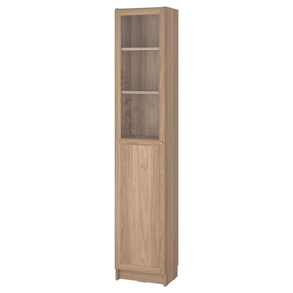 BILLY / OXBERG - Bookcase with panel/glass door, oak effect, 40x30x202 cm - best price from Maltashopper.com 79483340