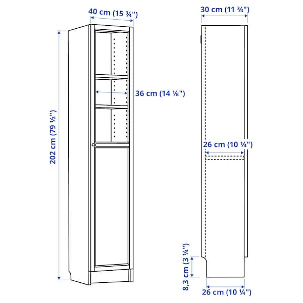 Ikea BILLY / OXBERG - Bookcase with panel/glass door, brown walnut effect, 40x30x202 cm