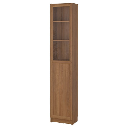 BILLY / OXBERG - Bookcase with panel/glass door, brown walnut effect, 40x30x202 cm