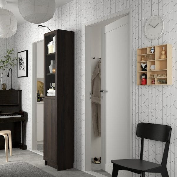 Ikea BILLY / OXBERG - Bookcase with glass panel/door, dark brown oak effect,40x30x202 cm