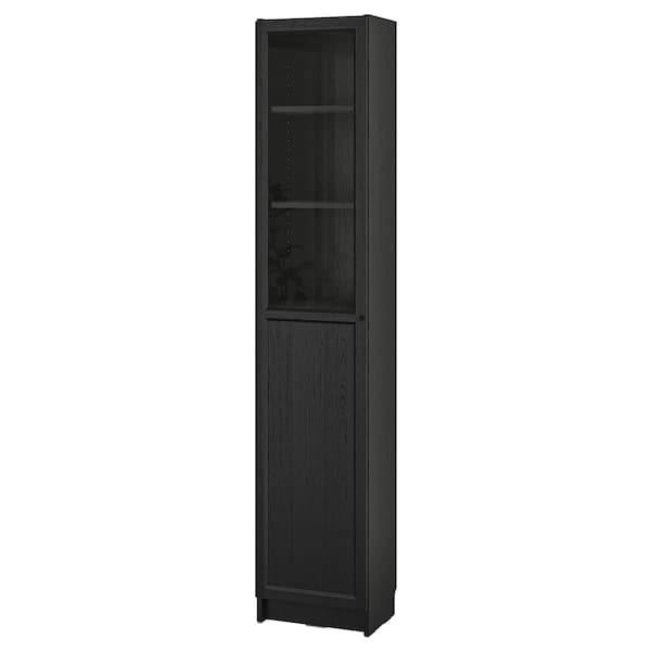 Ikea BILLY / OXBERG - Bookcase with panel/glass door, black oak effect, 40x30x202 cm