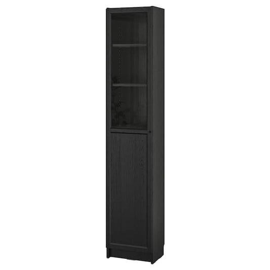 Ikea BILLY / OXBERG - Bookcase with panel/glass door, black oak effect, 40x30x202 cm