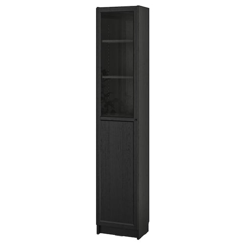 BILLY / OXBERG - Bookcase with panel/glass door, black oak effect, 40x30x202 cm