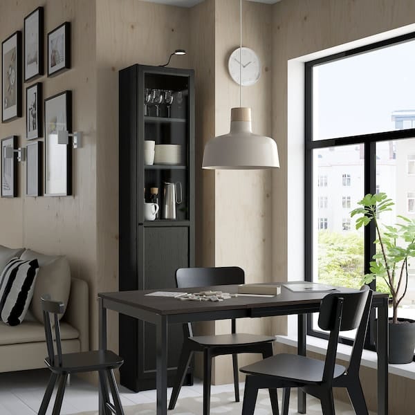 Ikea BILLY / OXBERG - Bookcase with panel/glass door, black oak effect, 40x30x202 cm