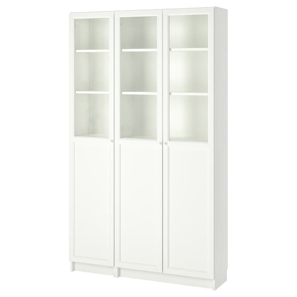 BILLY / OXBERG - Bookcase with panel/glass doors, white/glass, 120x30x202 cm - best price from Maltashopper.com 79281790