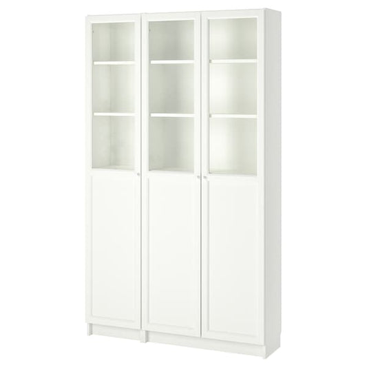 BILLY / OXBERG - Bookcase with panel/glass doors, white/glass, 120x30x202 cm - best price from Maltashopper.com 79281790