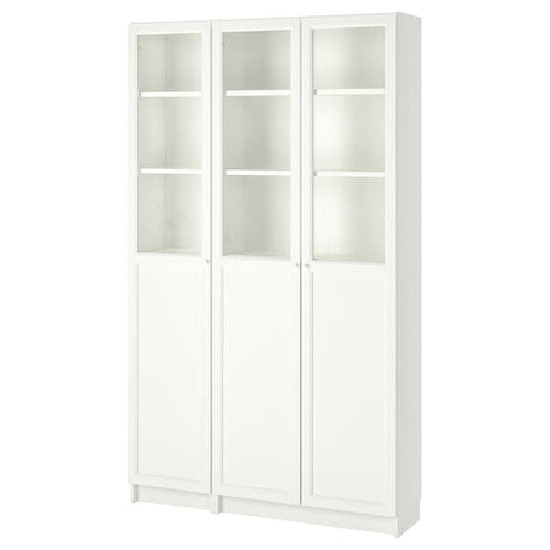 BILLY / OXBERG - Bookcase with panel/glass doors, white/glass, 120x30x202 cm