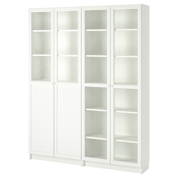 BILLY / OXBERG - Bookcase with panel/glass doors, white/glass, 160x30x202 cm - best price from Maltashopper.com 79280738