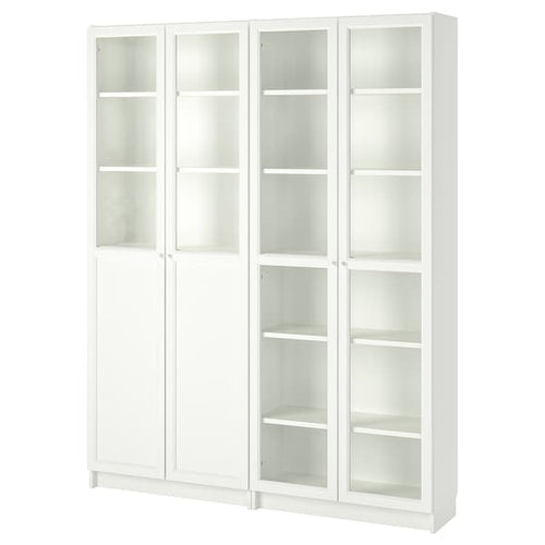 BILLY / OXBERG - Bookcase with panel/glass doors, white/glass, 160x30x202 cm