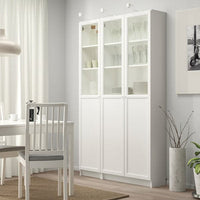 BILLY / OXBERG - Bookcase with panel/glass doors, white/glass, 120x30x202 cm - best price from Maltashopper.com 79281790