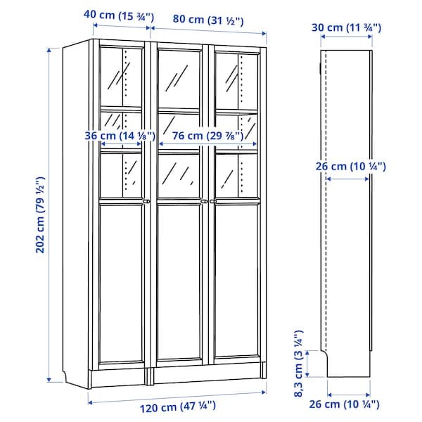 Ikea BILLY / OXBERG - Bookcase with panel/glass doors, white/glass, 120x30x202 cm