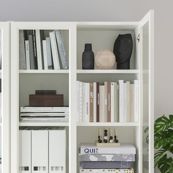 BILLY / OXBERG - Bookcase with panel/glass doors, white/glass, 160x30x202 cm - best price from Maltashopper.com 79280738