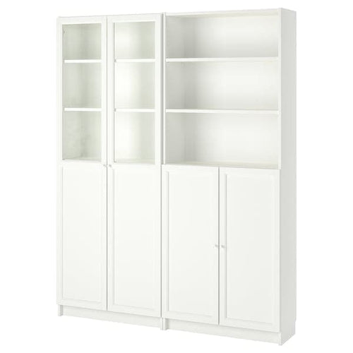 BILLY / OXBERG - Bookcase with panel/glass doors, white, 160x30x202 cm