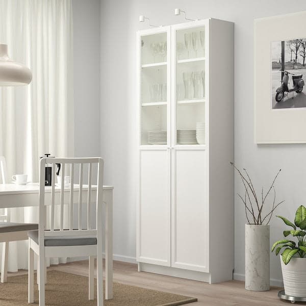 BILLY / OXBERG - Bookcase with panel/glass doors, white, 80x30x202 cm - best price from Maltashopper.com 69281776