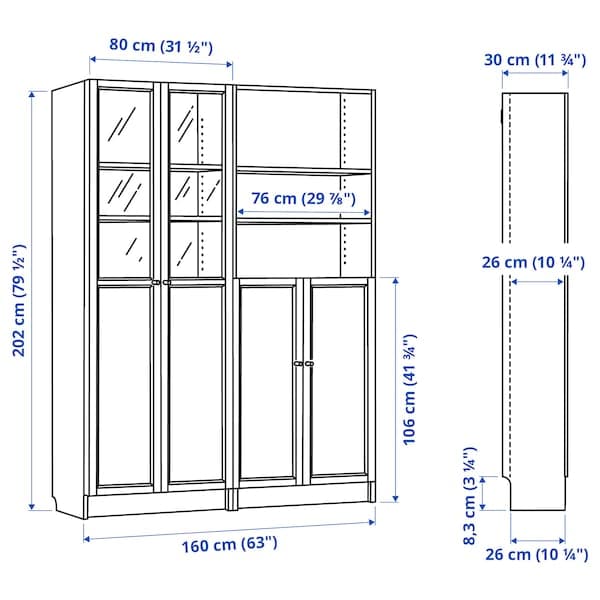 Ikea BILLY / OXBERG - Bookcase with panel/glass doors, white, 160x30x202 cm