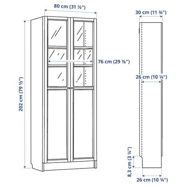 BILLY / OXBERG - Bookcase with glass panel/door, birch effect,80x30x202 cm