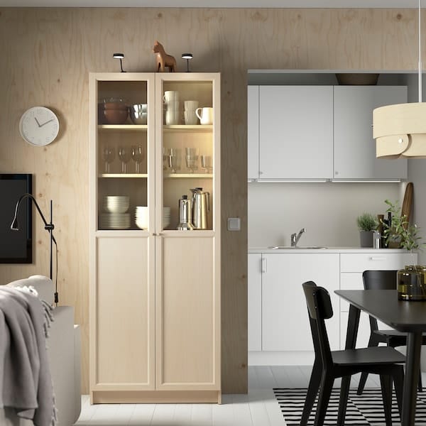 BILLY / OXBERG - Bookcase with glass panel/door, birch effect,80x30x202 cm - best price from Maltashopper.com 19483324