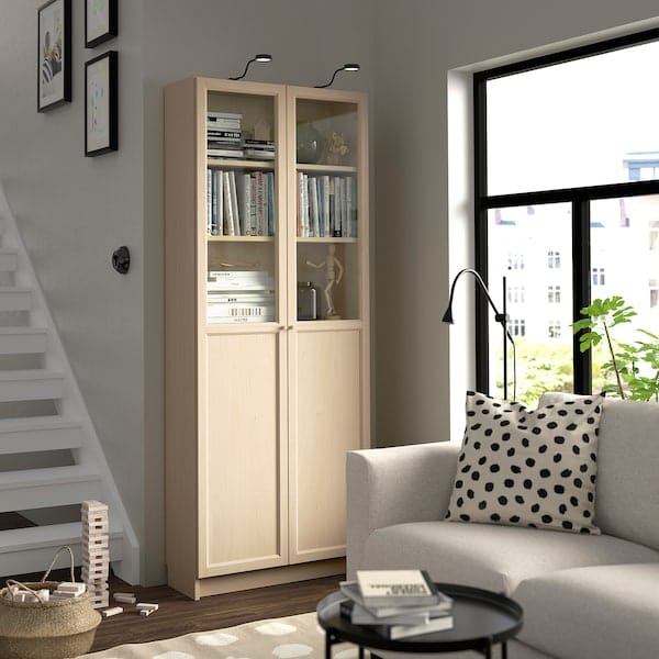 BILLY / OXBERG - Bookcase with glass panel/door, birch effect,80x30x202 cm - best price from Maltashopper.com 19483324