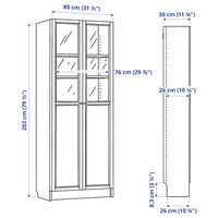 BILLY / OXBERG - Bookcase with panel/glass doors, oak effect, 80x30x202 cm - best price from Maltashopper.com 29483328