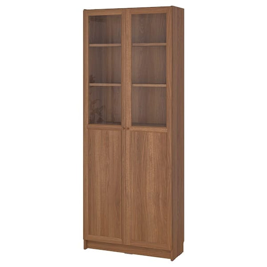Ikea BILLY / OXBERG - Bookcase with panel/glass doors, brown walnut effect, 80x30x202 cm