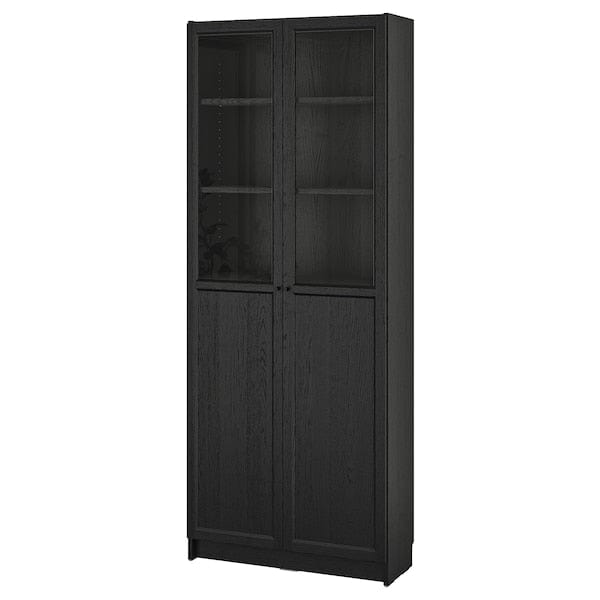 Ikea BILLY / OXBERG - Bookcase with panel/glass doors, black oak effect, 80x30x202 cm