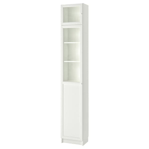 BILLY / OXBERG - Bookcase w hght ext ut/pnl/glss drs, white/glass, 40x30x237 cm