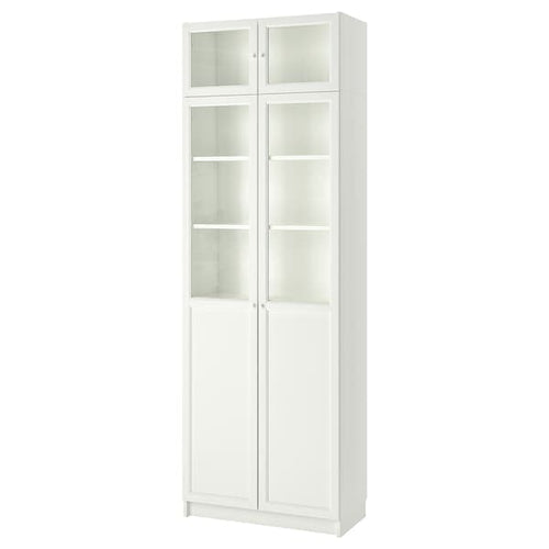 BILLY / OXBERG Library/el top/panel/glass doors - white/glass 80x42x237 cm