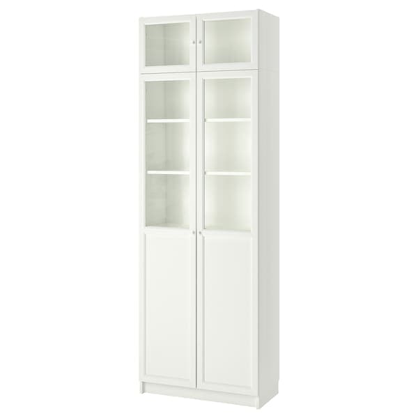 BILLY / OXBERG Library/el top/panel/glass doors - white/glass 80x42x237 cm