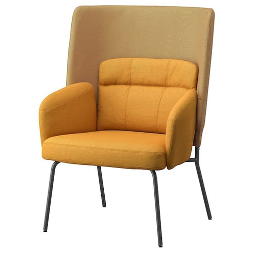 BINGSTA - High-backed armchair, Vissle dark yellow/Kabusa dark yellow ,