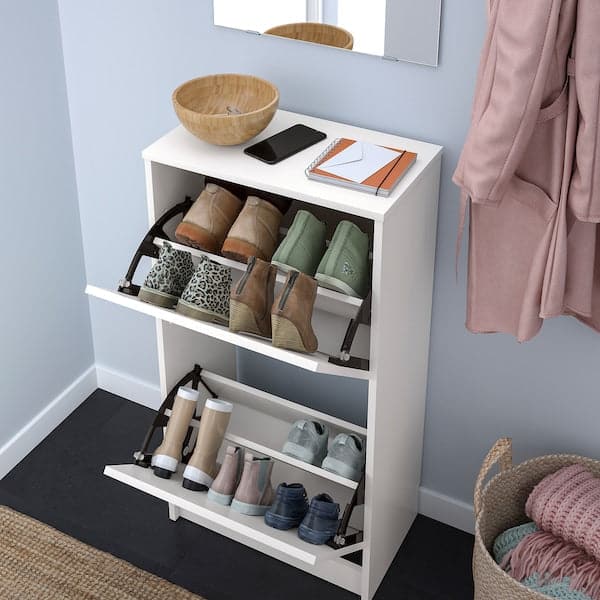 BISSA - Shoe cabinet with 2 compartments, white, 49x28x93 cm - best price from Maltashopper.com 70530256