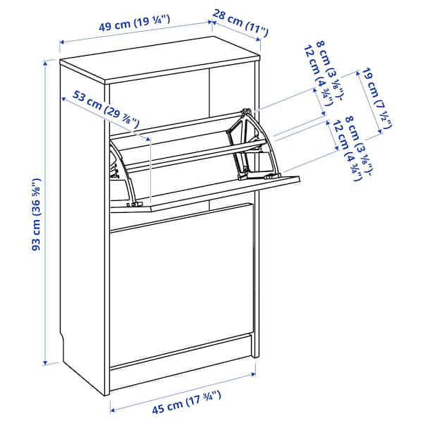 Ikea BISSA - Shoe cabinet with 2 compartments, oak effect, 49x28x93 cm