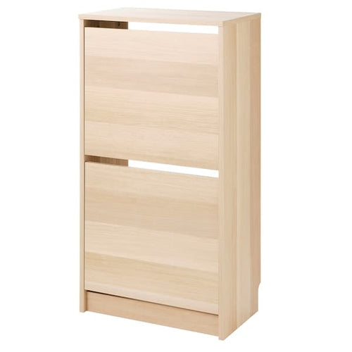 BISSA - Shoe cabinet with 2 compartments, oak effect, 49x28x93 cm