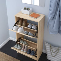 BISSA - Shoe cabinet with 2 compartments, oak effect, 49x28x93 cm - best price from Maltashopper.com 70530218