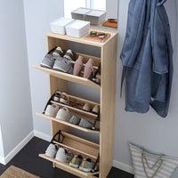 BISSA - Shoe cabinet with 3 compartments, oak effect, 49x28x135 cm - best price from Maltashopper.com 10530221