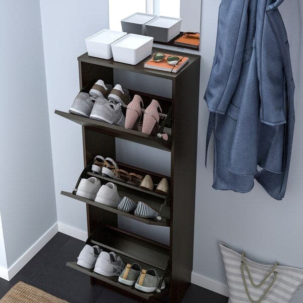 Ikea BISSA - 3-compartment shoe rack, brown-black, 49x28x135 cm