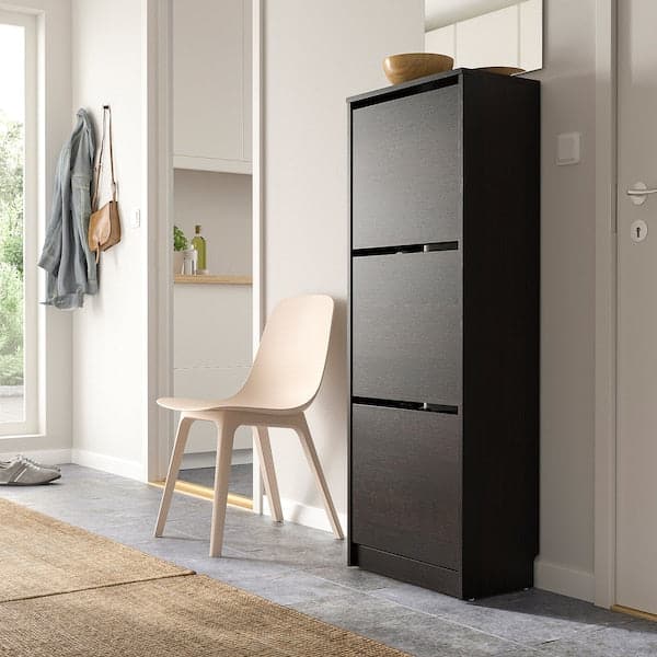 Ikea BISSA - 3-compartment shoe rack, brown-black, 49x28x135 cm