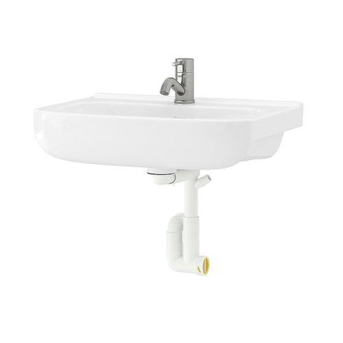 BJÖRKÅN - Washbasin with siphon/mixer, white,54x40 cm