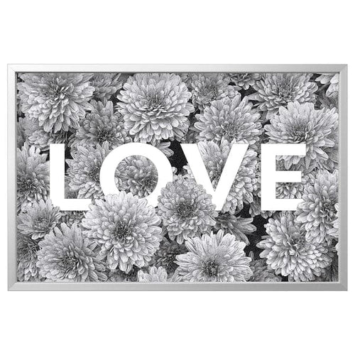 BJÖRKSTA - Picture with frame, flower love/aluminium-colour, 118x78 cm
