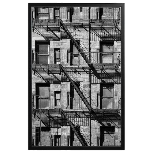 BJÖRKSTA - Picture with frame, balconies/black, 78x118 cm
