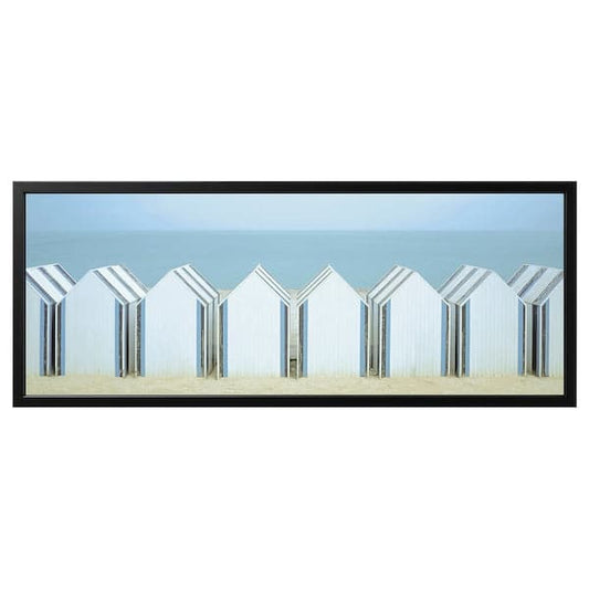 Ikea BJÖRKSTA - Picture with frame, beach huts/black, 140x56 cm