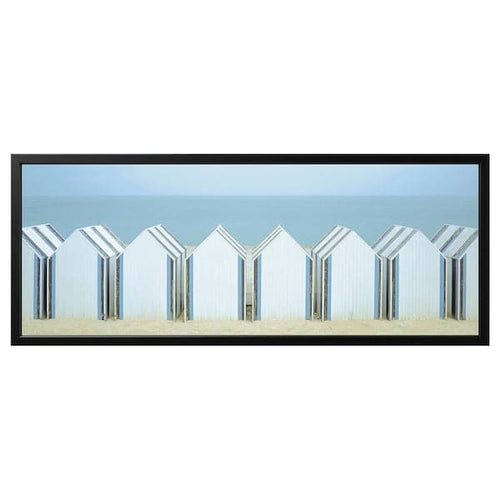 BJÖRKSTA - Picture with frame, beach huts/black, 140x56 cm