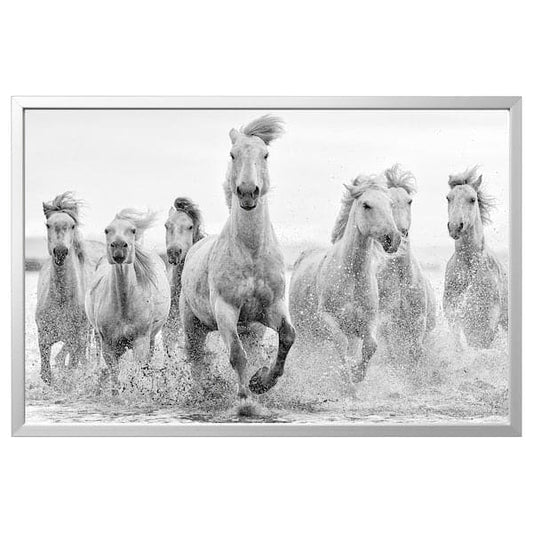 Ikea BJÖRKSTA - Picture with frame, horses at the water´s edge/aluminium-colour, 118x78 cm
