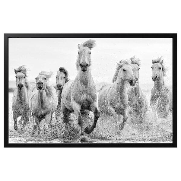 BJÖRKSTA - Canvas with frame, horses near water/black, 118x78 cm - best price from Maltashopper.com 89508905