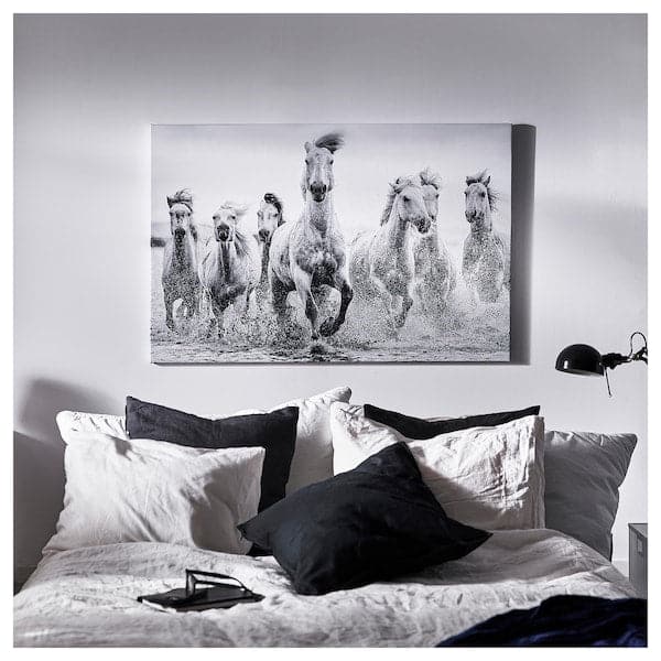Ikea BJÖRKSTA - Picture with frame, horses at the water´s edge/black, 118x78 cm